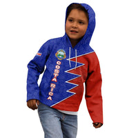 Costa Rica Toucan Kid Hoodie Red and Blue with National Seal and Tropical Bird Graphic - Wonder Print Shop
