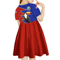 Costa Rica Toucan Kid Short Sleeve Dress Red and Blue with National Seal and Tropical Bird Graphic - Wonder Print Shop