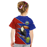 Costa Rica Toucan Kid T Shirt Red and Blue with National Seal and Tropical Bird Graphic - Wonder Print Shop