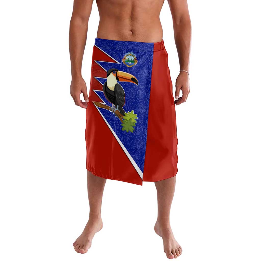 Costa Rica Toucan Lavalava Red and Blue with National Seal and Tropical Bird Graphic - Wonder Print Shop