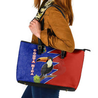 Costa Rica Toucan Leather Tote Bag Red and Blue with National Seal and Tropical Bird Graphic - Wonder Print Shop