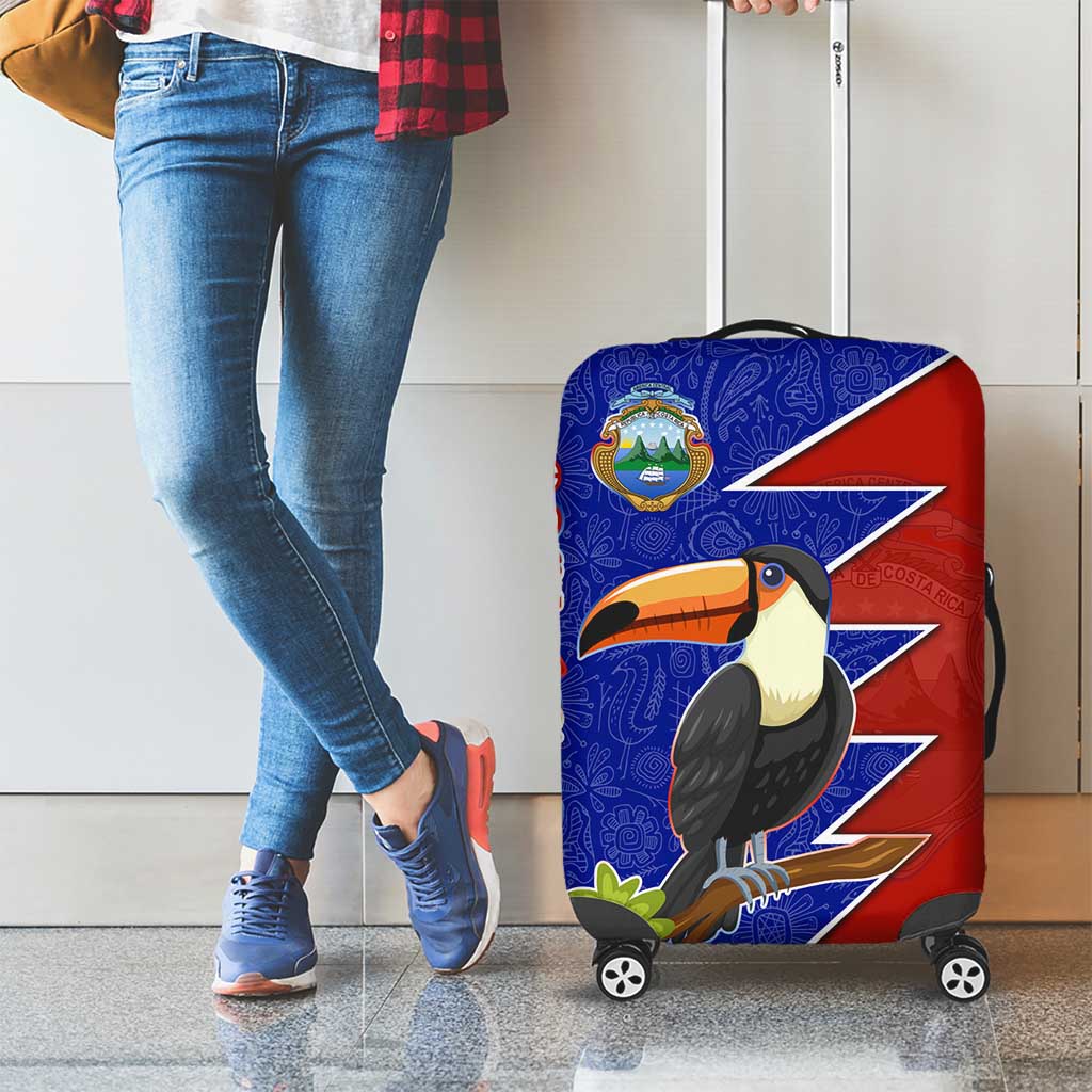 Costa Rica Toucan Luggage Cover Red and Blue with National Seal and Tropical Bird Graphic - Wonder Print Shop