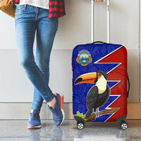 Costa Rica Toucan Luggage Cover Red and Blue with National Seal and Tropical Bird Graphic - Wonder Print Shop