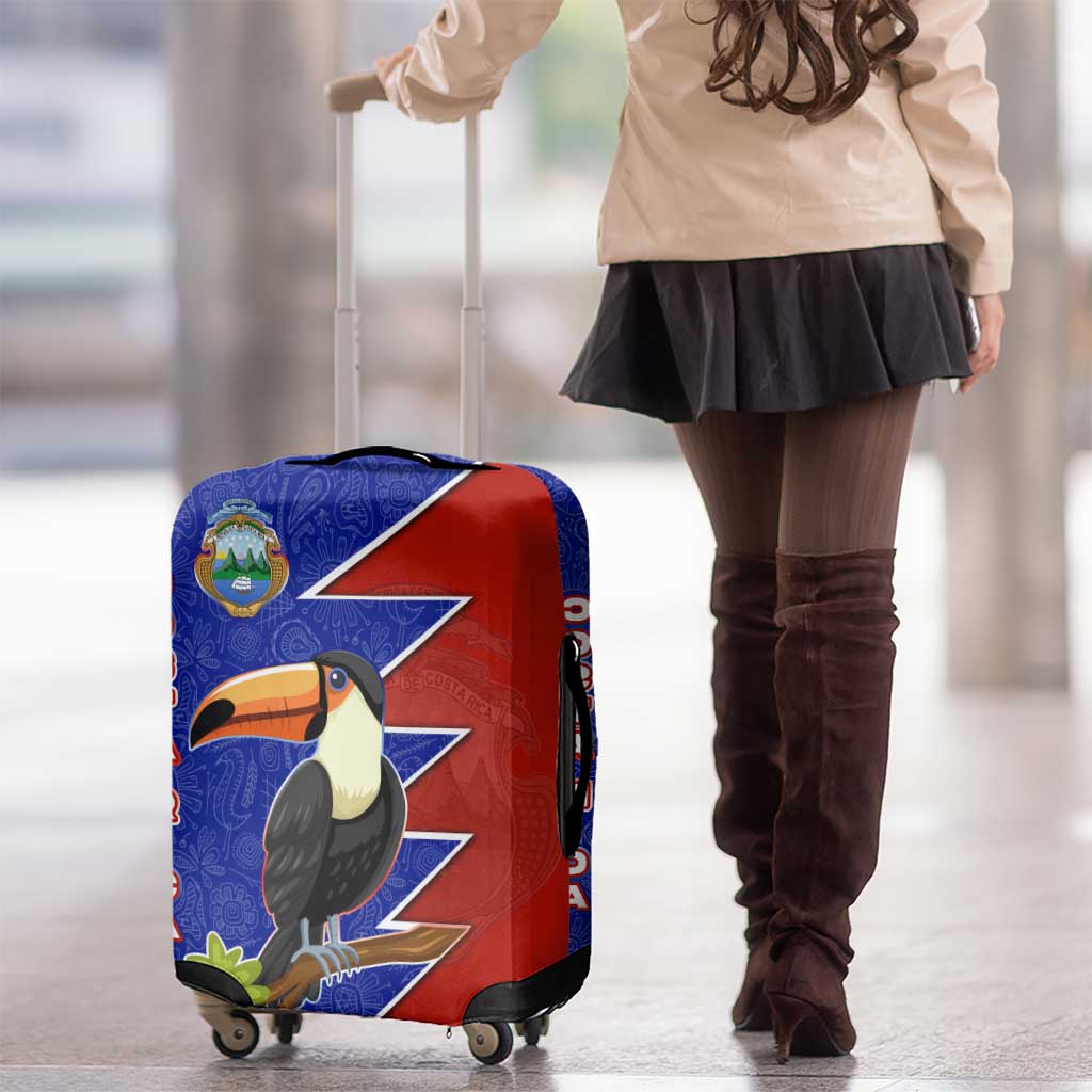 Costa Rica Toucan Luggage Cover Red and Blue with National Seal and Tropical Bird Graphic - Wonder Print Shop