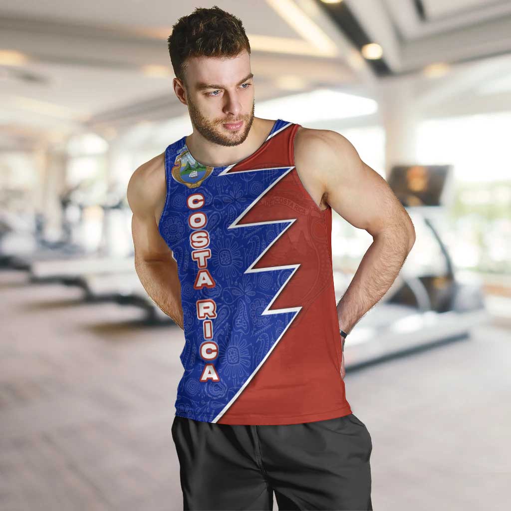 Costa Rica Toucan Men Tank Top Red and Blue with National Seal and Tropical Bird Graphic - Wonder Print Shop