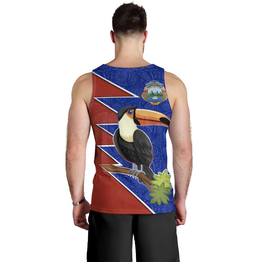 Costa Rica Toucan Men Tank Top Red and Blue with National Seal and Tropical Bird Graphic - Wonder Print Shop