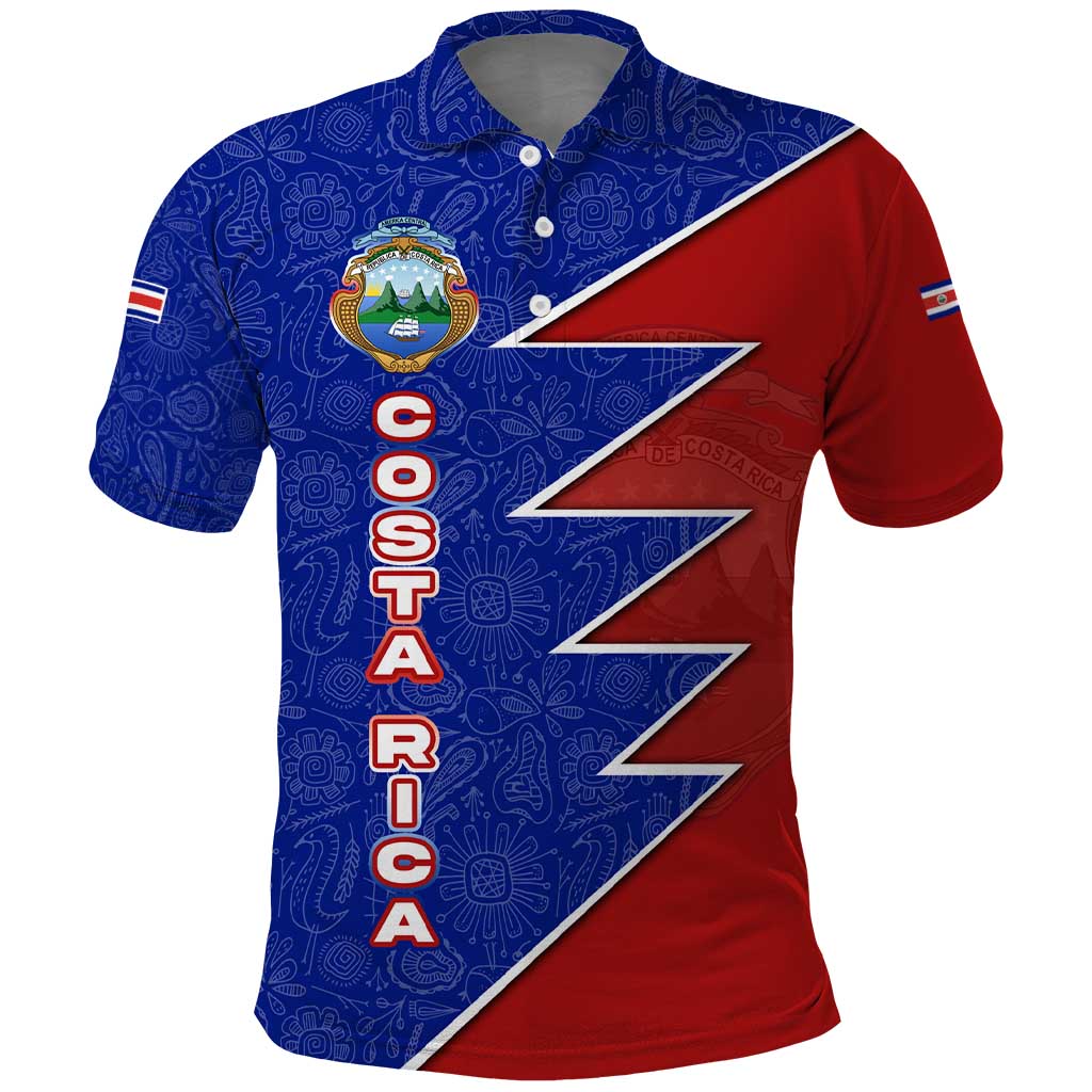 Costa Rica Toucan Polo Shirt Red and Blue with National Seal and Tropical Bird Graphic - Wonder Print Shop