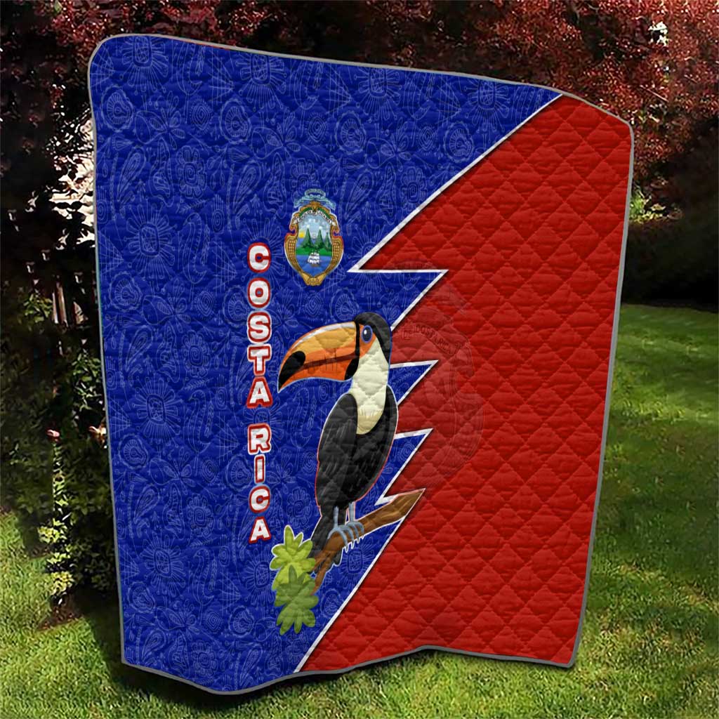 Costa Rica Toucan Quilt Red and Blue with National Seal and Tropical Bird Graphic - Wonder Print Shop