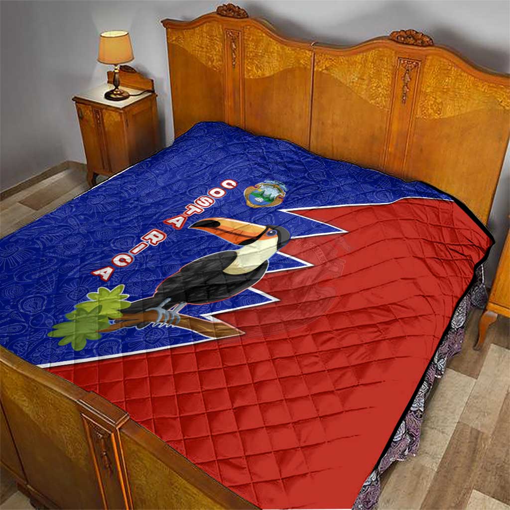Costa Rica Toucan Quilt Red and Blue with National Seal and Tropical Bird Graphic - Wonder Print Shop