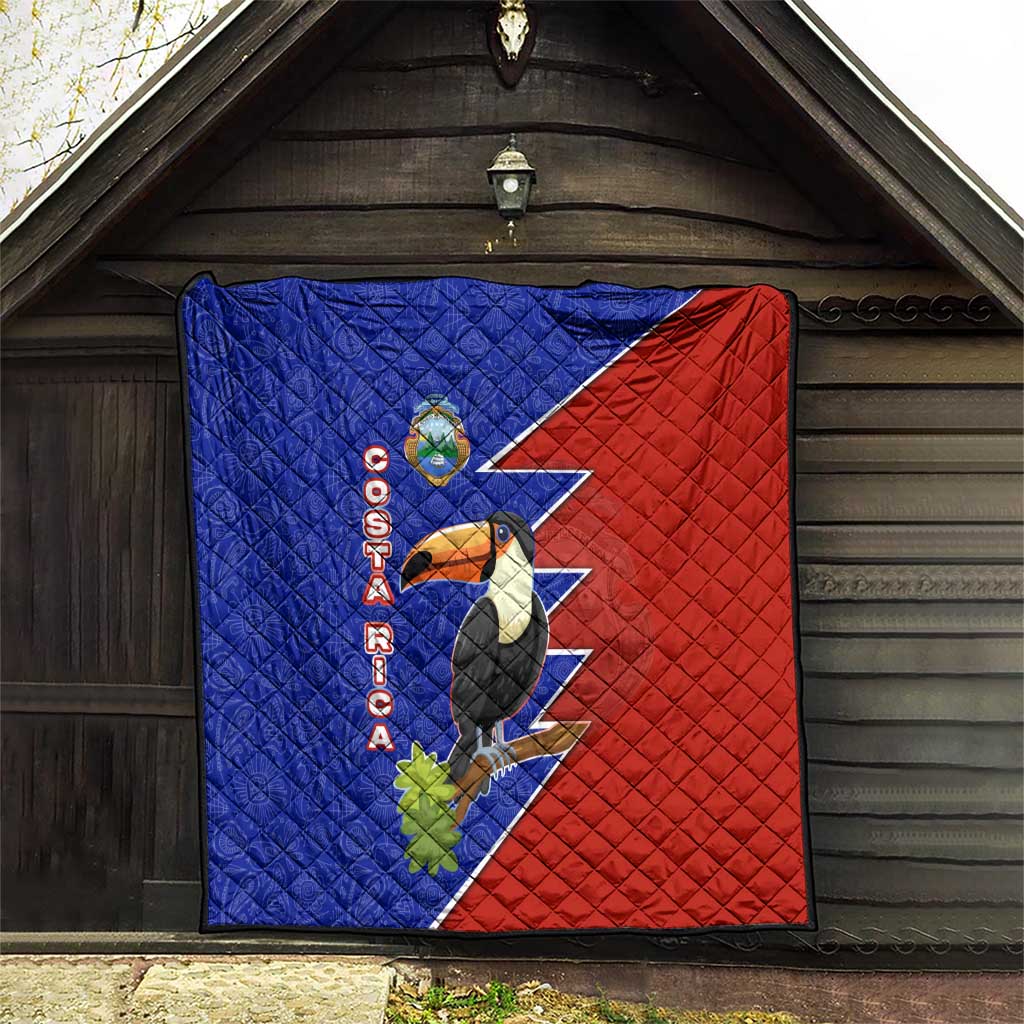 Costa Rica Toucan Quilt Red and Blue with National Seal and Tropical Bird Graphic - Wonder Print Shop
