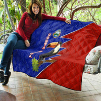 Costa Rica Toucan Quilt Red and Blue with National Seal and Tropical Bird Graphic - Wonder Print Shop