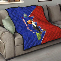 Costa Rica Toucan Quilt Red and Blue with National Seal and Tropical Bird Graphic - Wonder Print Shop