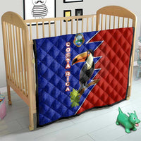 Costa Rica Toucan Quilt Red and Blue with National Seal and Tropical Bird Graphic - Wonder Print Shop