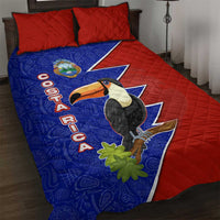 Costa Rica Toucan Quilt Bed Set Red and Blue with National Seal and Tropical Bird Graphic - Wonder Print Shop