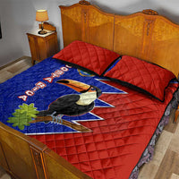 Costa Rica Toucan Quilt Bed Set Red and Blue with National Seal and Tropical Bird Graphic - Wonder Print Shop
