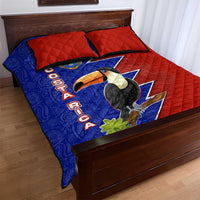 Costa Rica Toucan Quilt Bed Set Red and Blue with National Seal and Tropical Bird Graphic - Wonder Print Shop