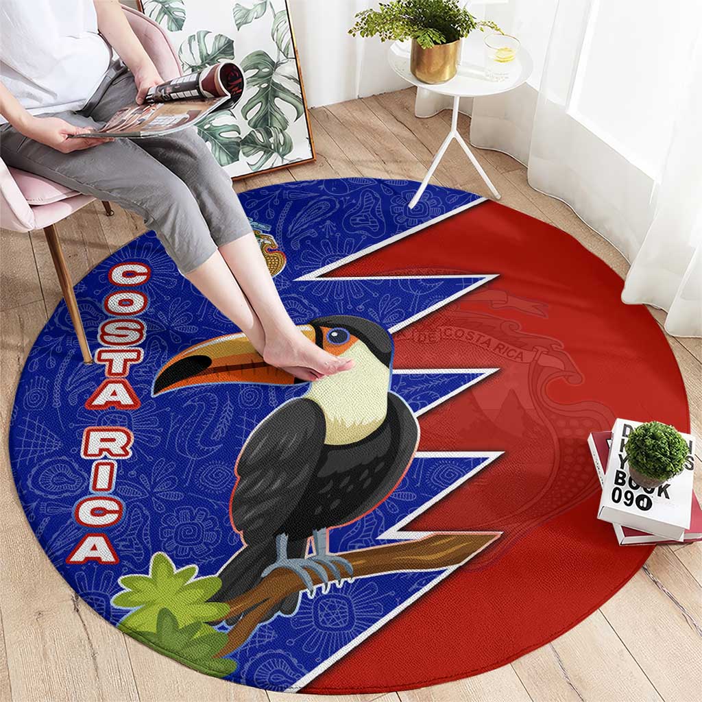Costa Rica Toucan Round Carpet Red and Blue with National Seal and Tropical Bird Graphic - Wonder Print Shop