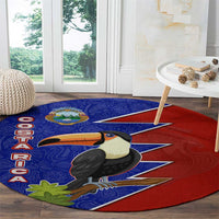 Costa Rica Toucan Round Carpet Red and Blue with National Seal and Tropical Bird Graphic - Wonder Print Shop