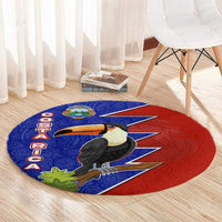 Costa Rica Toucan Round Carpet Red and Blue with National Seal and Tropical Bird Graphic - Wonder Print Shop