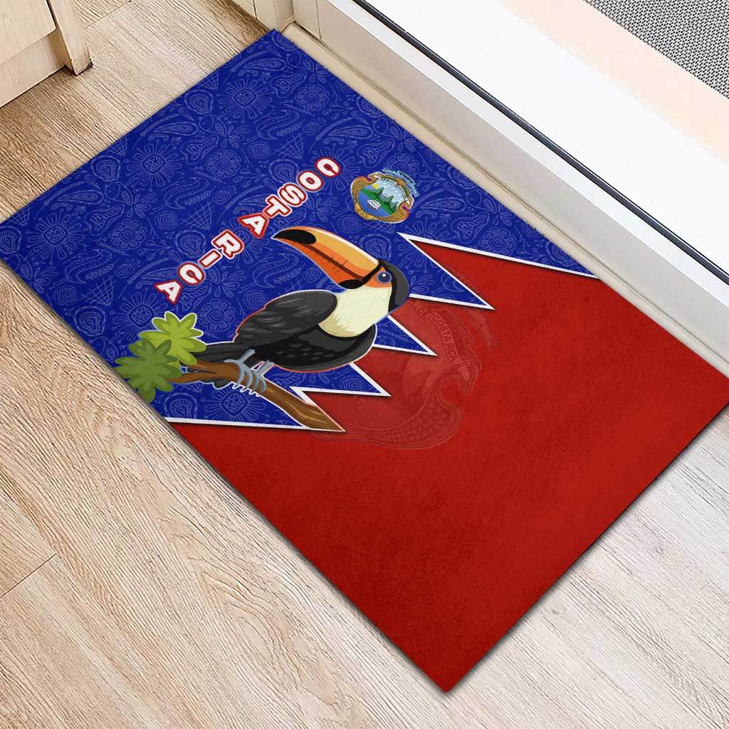 Costa Rica Toucan Rubber Doormat Red and Blue with National Seal and Tropical Bird Graphic - Wonder Print Shop