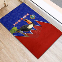 Costa Rica Toucan Rubber Doormat Red and Blue with National Seal and Tropical Bird Graphic - Wonder Print Shop