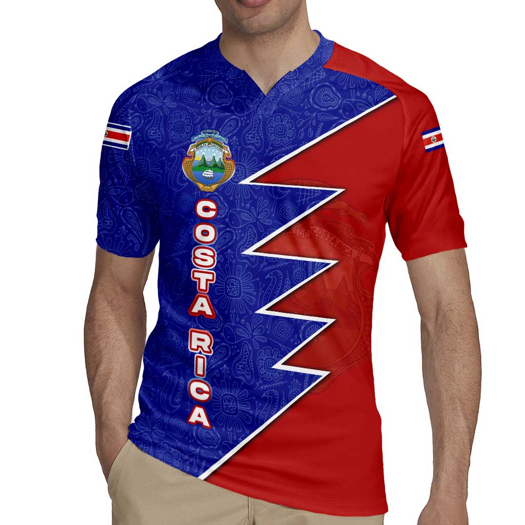 Costa Rica Toucan Rugby Jersey Red and Blue with National Seal and Tropical Bird Graphic - Wonder Print Shop