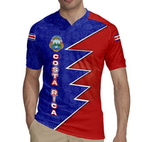 Costa Rica Toucan Rugby Jersey Red and Blue with National Seal and Tropical Bird Graphic - Wonder Print Shop