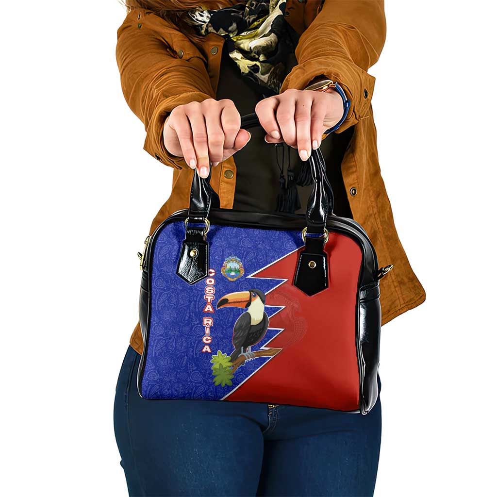 Costa Rica Toucan Shoulder Handbag Red and Blue with National Seal and Tropical Bird Graphic - Wonder Print Shop