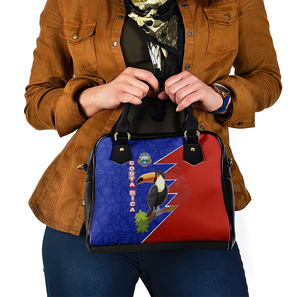 Costa Rica Toucan Shoulder Handbag Red and Blue with National Seal and Tropical Bird Graphic - Wonder Print Shop