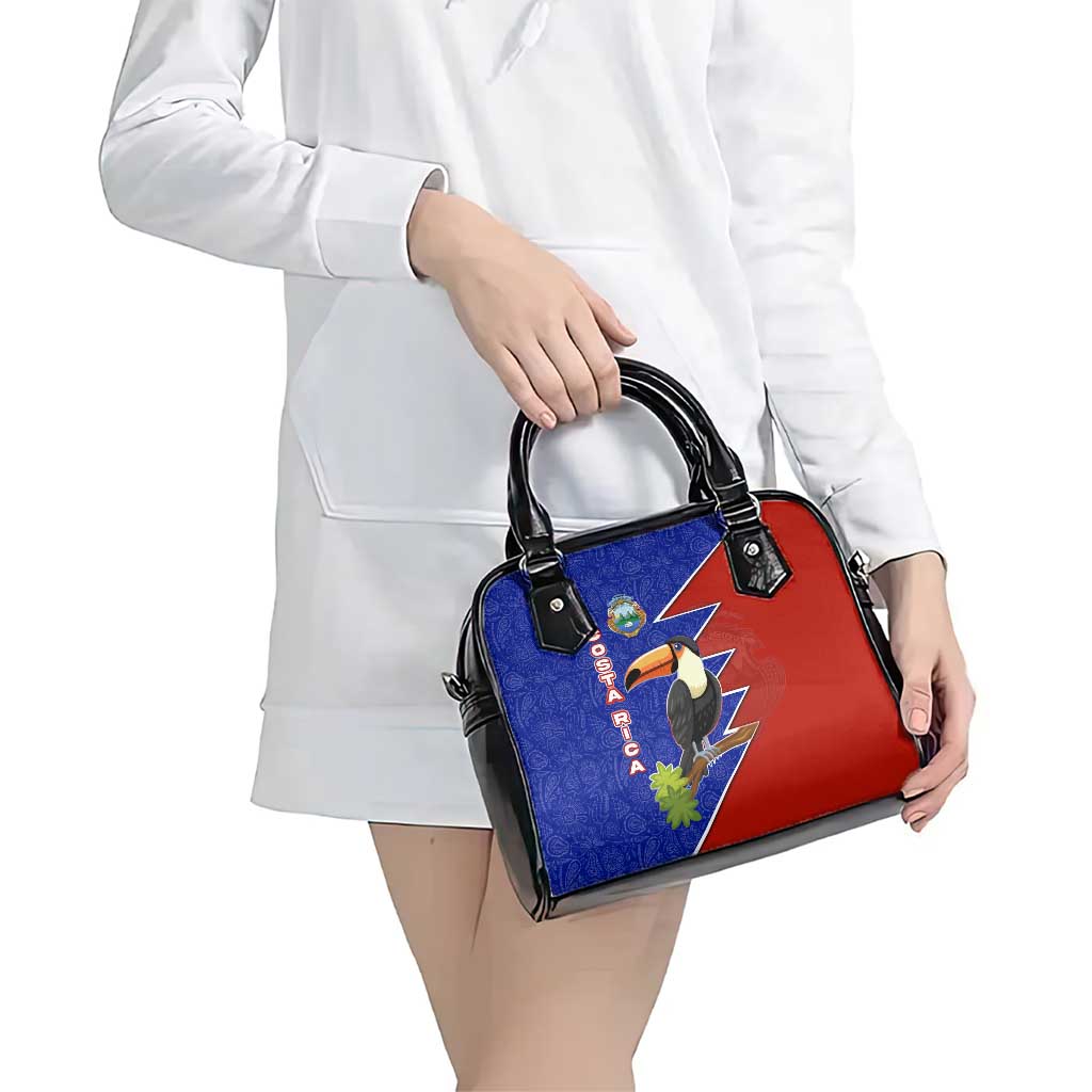 Costa Rica Toucan Shoulder Handbag Red and Blue with National Seal and Tropical Bird Graphic - Wonder Print Shop