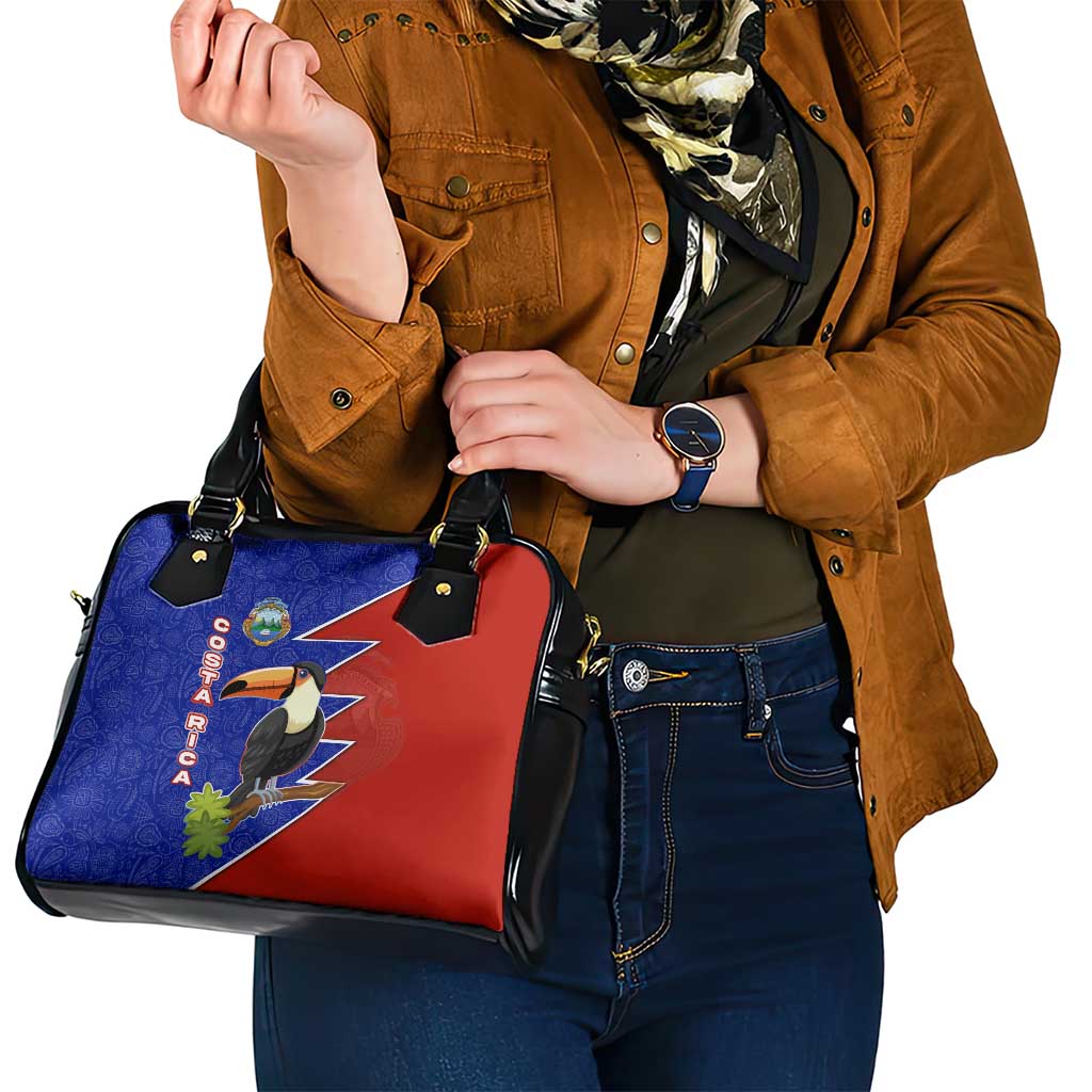 Costa Rica Toucan Shoulder Handbag Red and Blue with National Seal and Tropical Bird Graphic - Wonder Print Shop