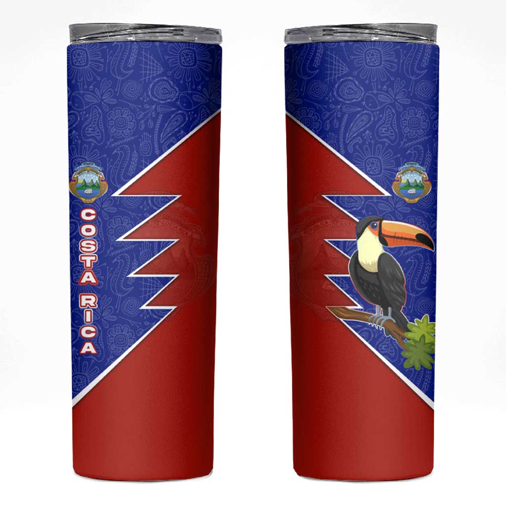 Costa Rica Toucan Skinny Tumbler Red and Blue with National Seal and Tropical Bird Graphic - Wonder Print Shop