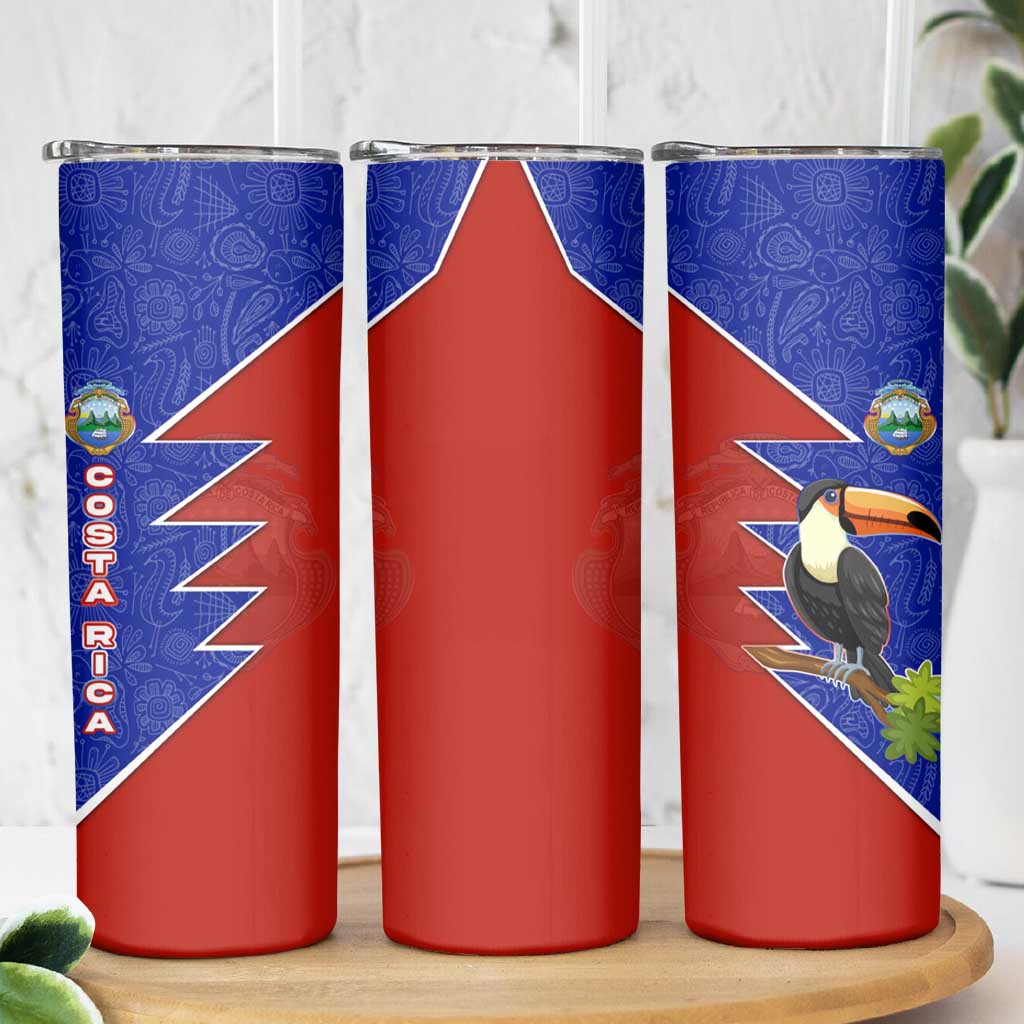 Costa Rica Toucan Skinny Tumbler Red and Blue with National Seal and Tropical Bird Graphic - Wonder Print Shop