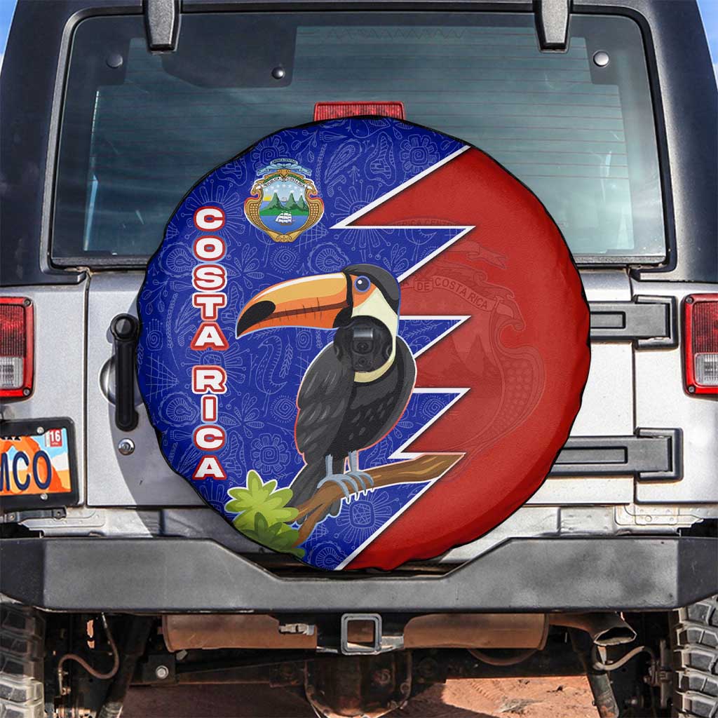Costa Rica Toucan Spare Tire Cover Red and Blue with National Seal and Tropical Bird Graphic - Wonder Print Shop