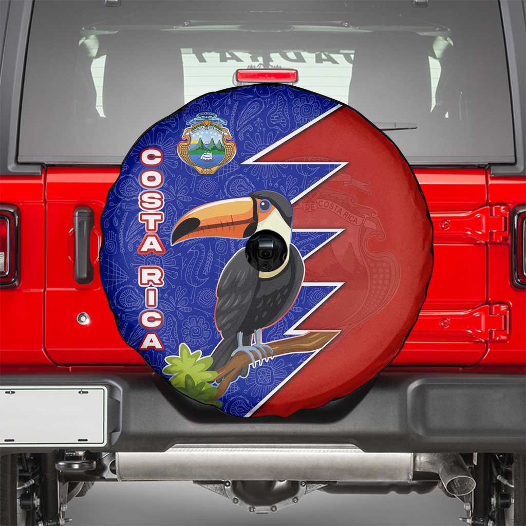 Costa Rica Toucan Spare Tire Cover Red and Blue with National Seal and Tropical Bird Graphic - Wonder Print Shop