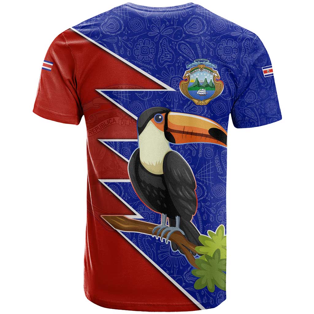 Costa Rica Toucan T Shirt Red and Blue with National Seal and Tropical Bird Graphic - Wonder Print Shop