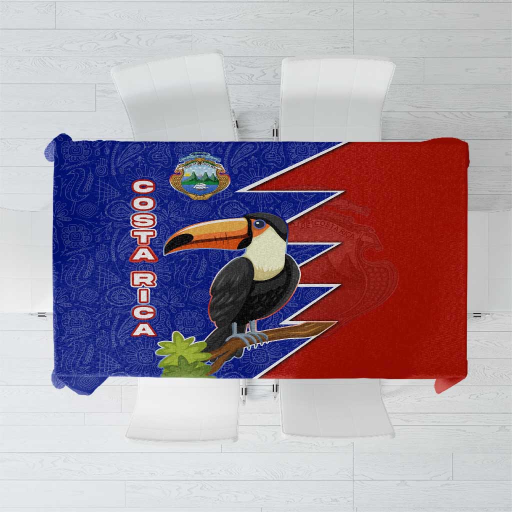 Costa Rica Toucan Tablecloth Red and Blue with National Seal and Tropical Bird Graphic - Wonder Print Shop
