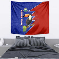 Costa Rica Toucan Tapestry Red and Blue with National Seal and Tropical Bird Graphic - Wonder Print Shop