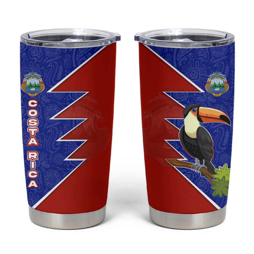 Costa Rica Toucan Tumbler Cup Red and Blue with National Seal and Tropical Bird Graphic - Wonder Print Shop