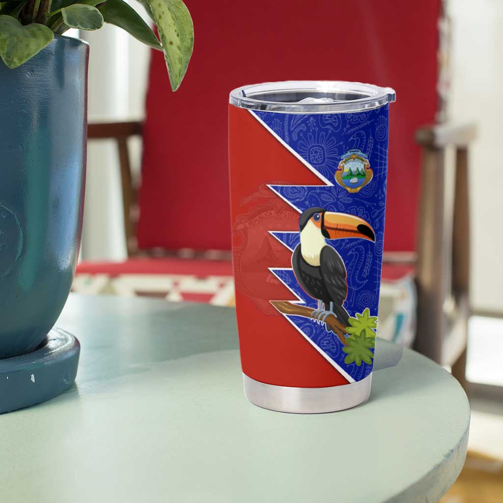 Costa Rica Toucan Tumbler Cup Red and Blue with National Seal and Tropical Bird Graphic - Wonder Print Shop