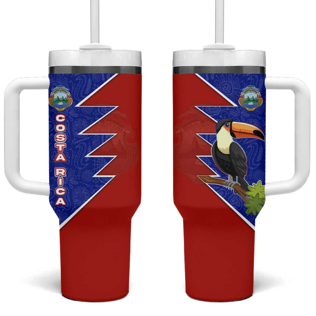 Costa Rica Toucan Tumbler With Handle Red and Blue with National Seal and Tropical Bird Graphic - Wonder Print Shop