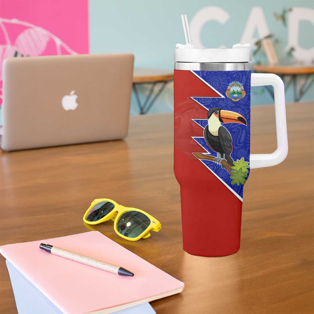 Costa Rica Toucan Tumbler With Handle Red and Blue with National Seal and Tropical Bird Graphic - Wonder Print Shop