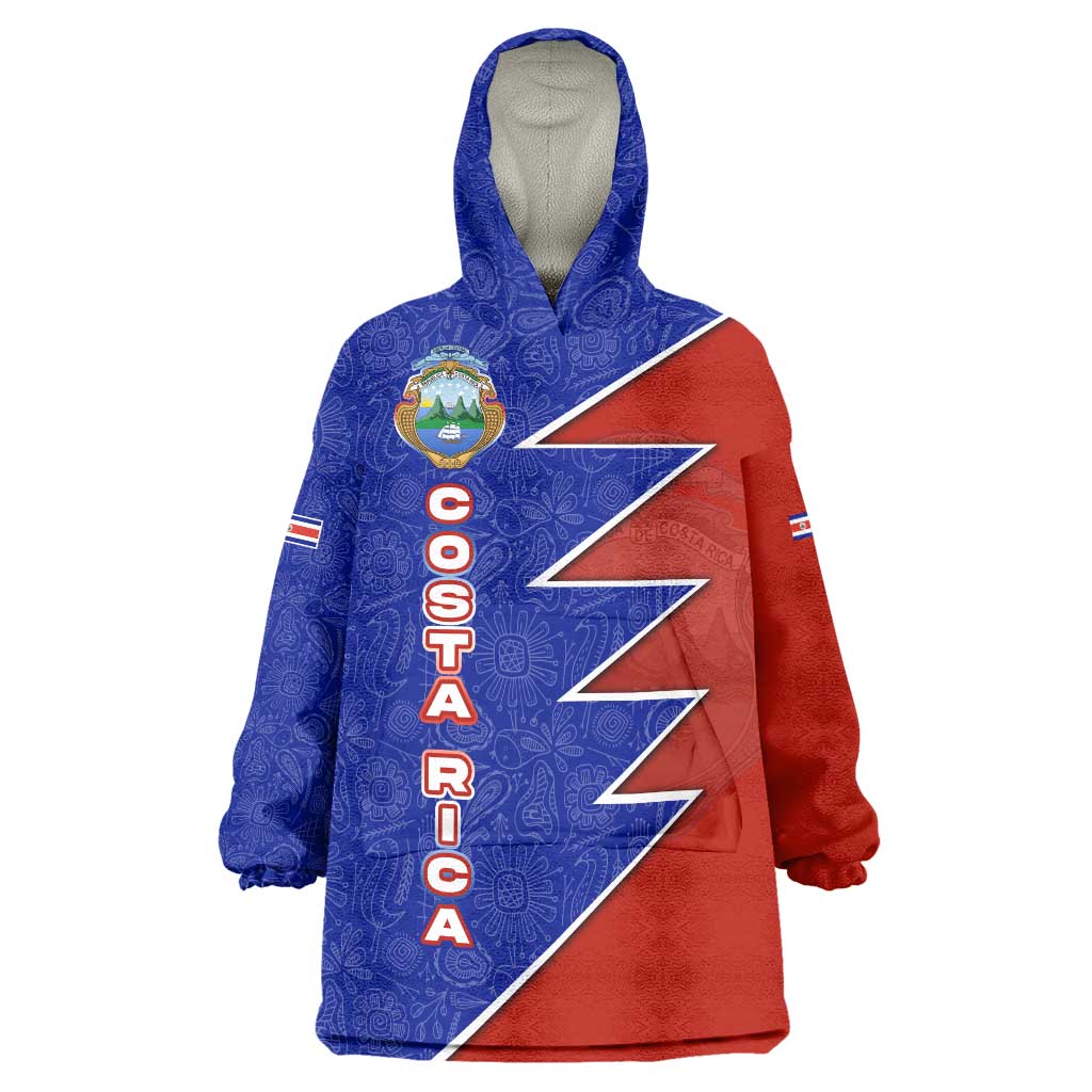 Costa Rica Toucan Wearable Blanket Hoodie Red and Blue with National Seal and Tropical Bird Graphic - Wonder Print Shop