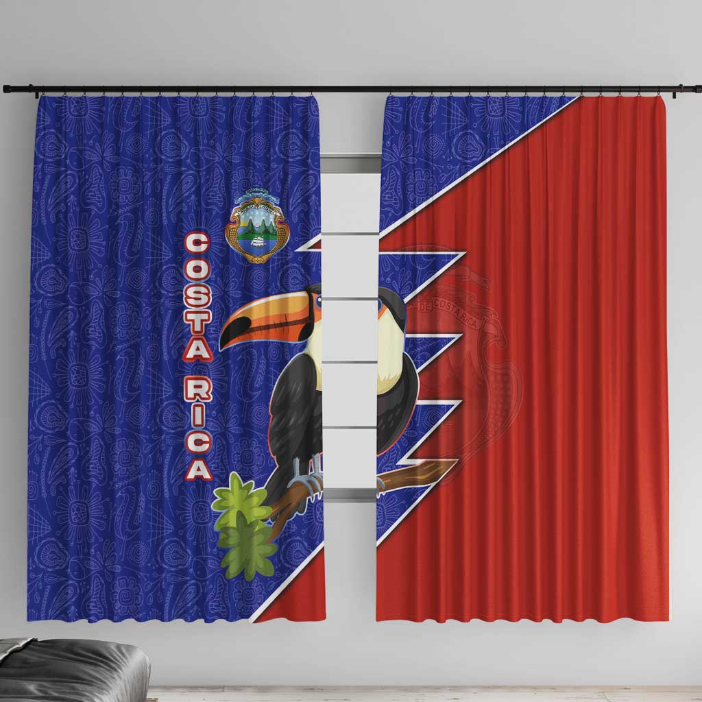 Costa Rica Toucan Window Curtain Red and Blue with National Seal and Tropical Bird Graphic - Wonder Print Shop