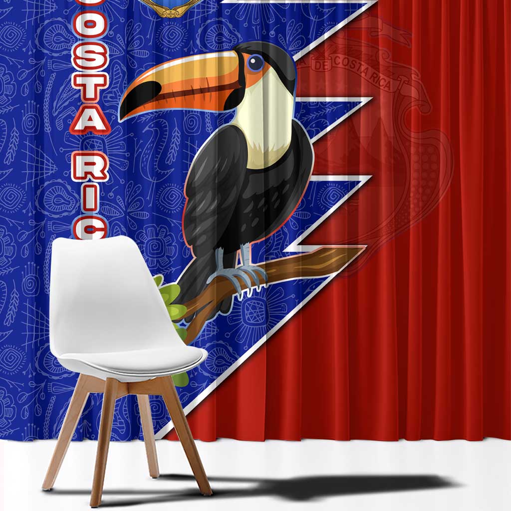 Costa Rica Toucan Window Curtain Red and Blue with National Seal and Tropical Bird Graphic - Wonder Print Shop