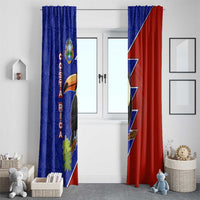 Costa Rica Toucan Window Curtain Red and Blue with National Seal and Tropical Bird Graphic - Wonder Print Shop