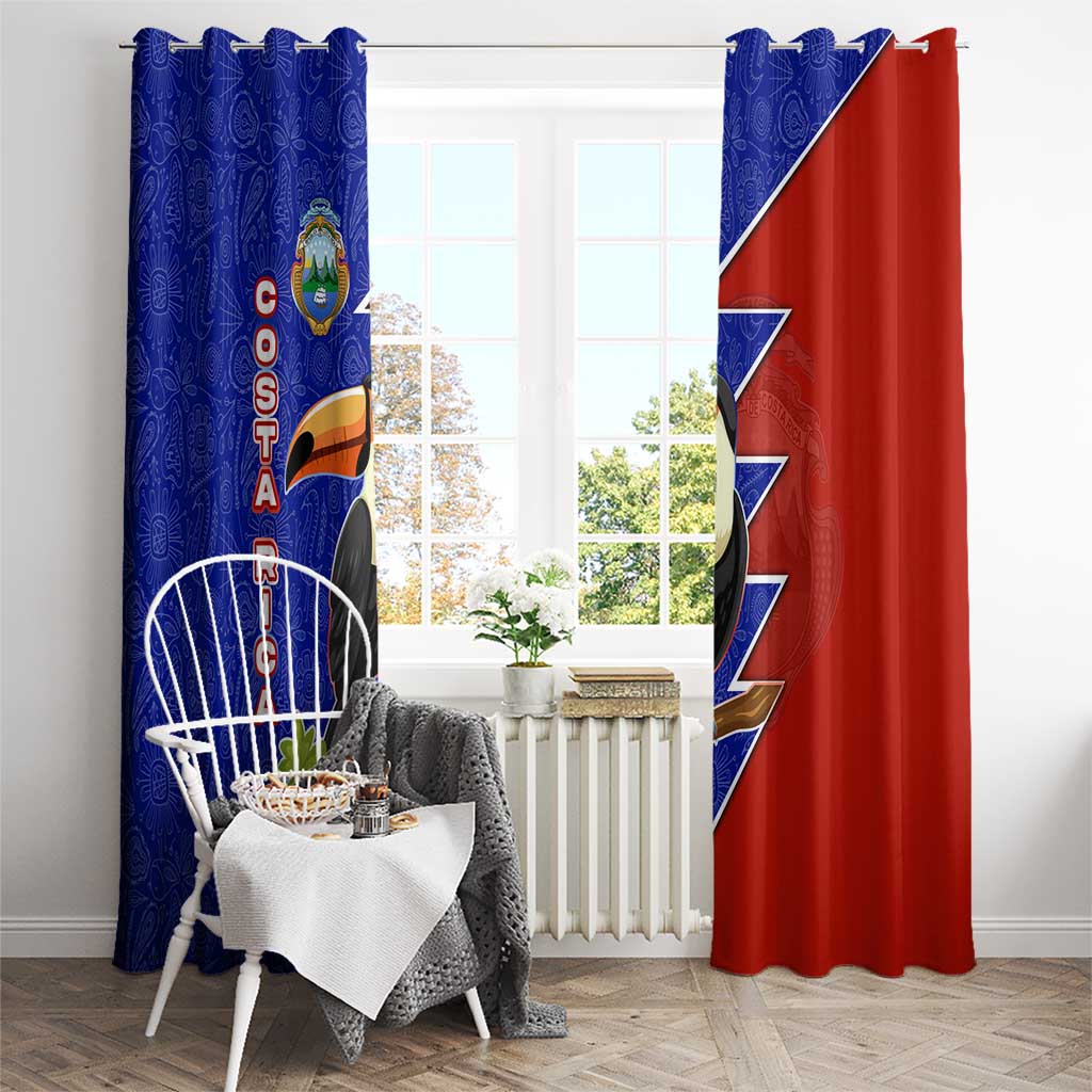 Costa Rica Toucan Window Curtain Red and Blue with National Seal and Tropical Bird Graphic - Wonder Print Shop