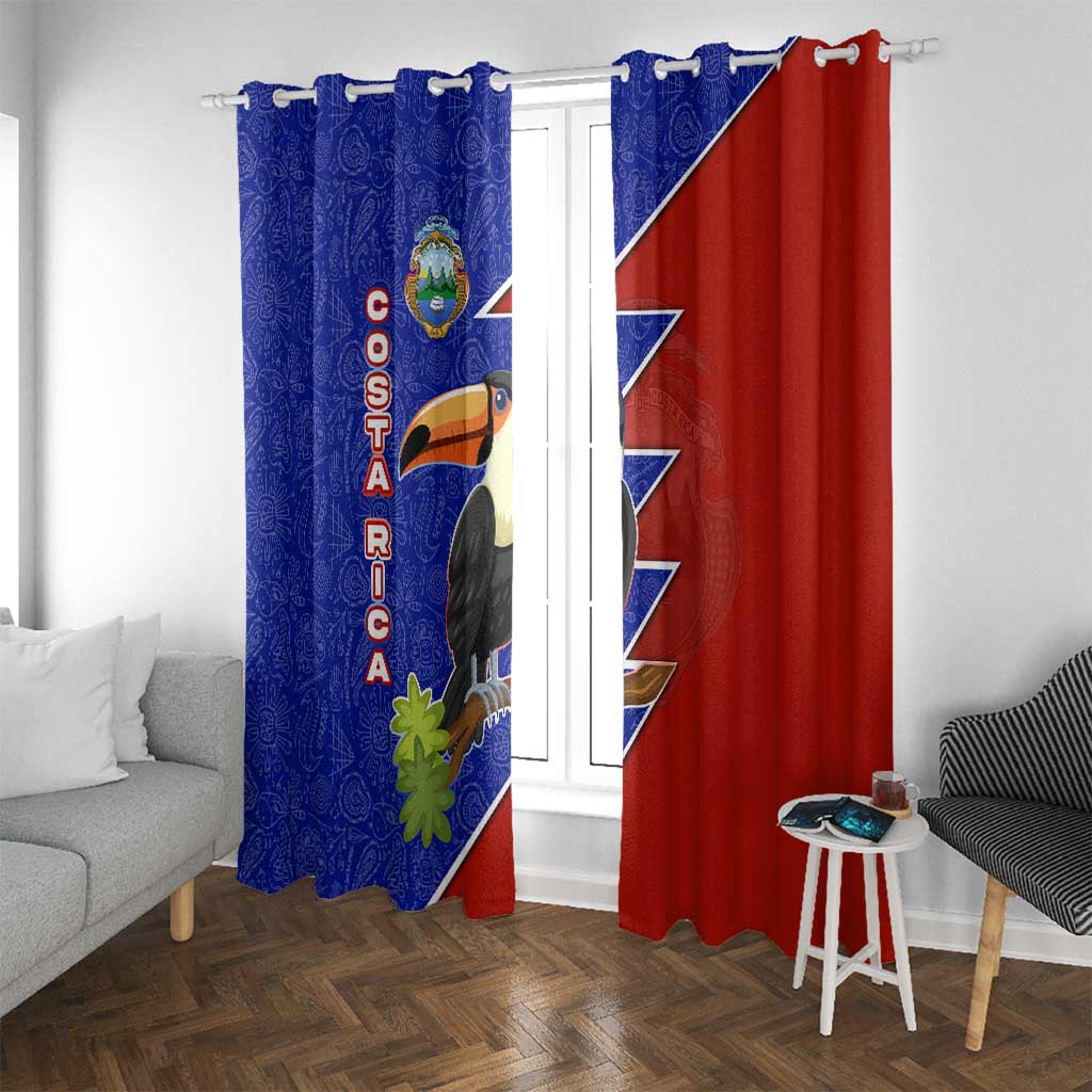 Costa Rica Toucan Window Curtain Red and Blue with National Seal and Tropical Bird Graphic - Wonder Print Shop