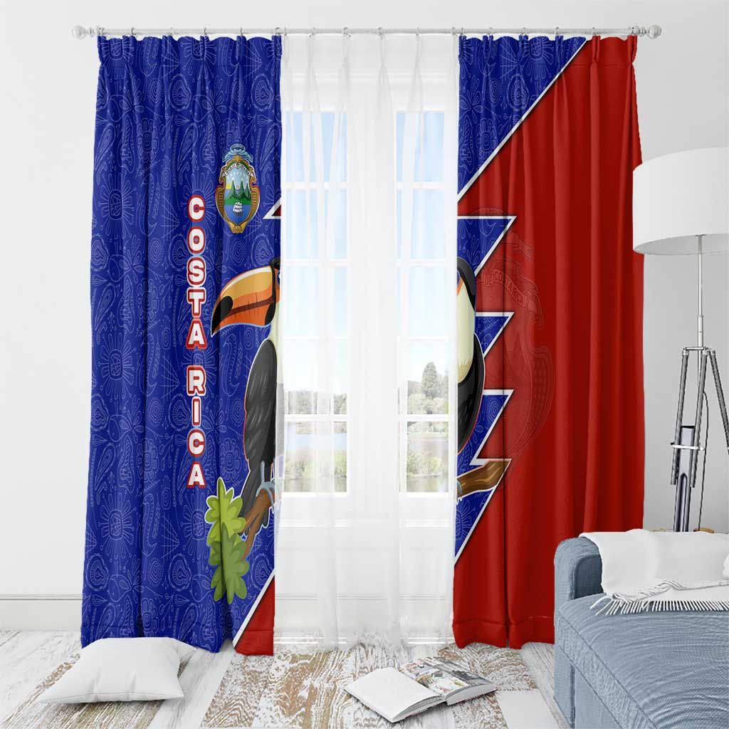Costa Rica Toucan Window Curtain Red and Blue with National Seal and Tropical Bird Graphic - Wonder Print Shop