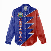 Costa Rica Toucan Women Casual Shirt Red and Blue with National Seal and Tropical Bird Graphic - Wonder Print Shop